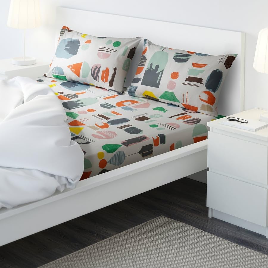 Establisher Doftklint Flat Sheet Set With 2 Pillowcases  White Multicolour Bed Linen Set, 240X260 Cm Sheet & 50X80 Cm Pillow Co