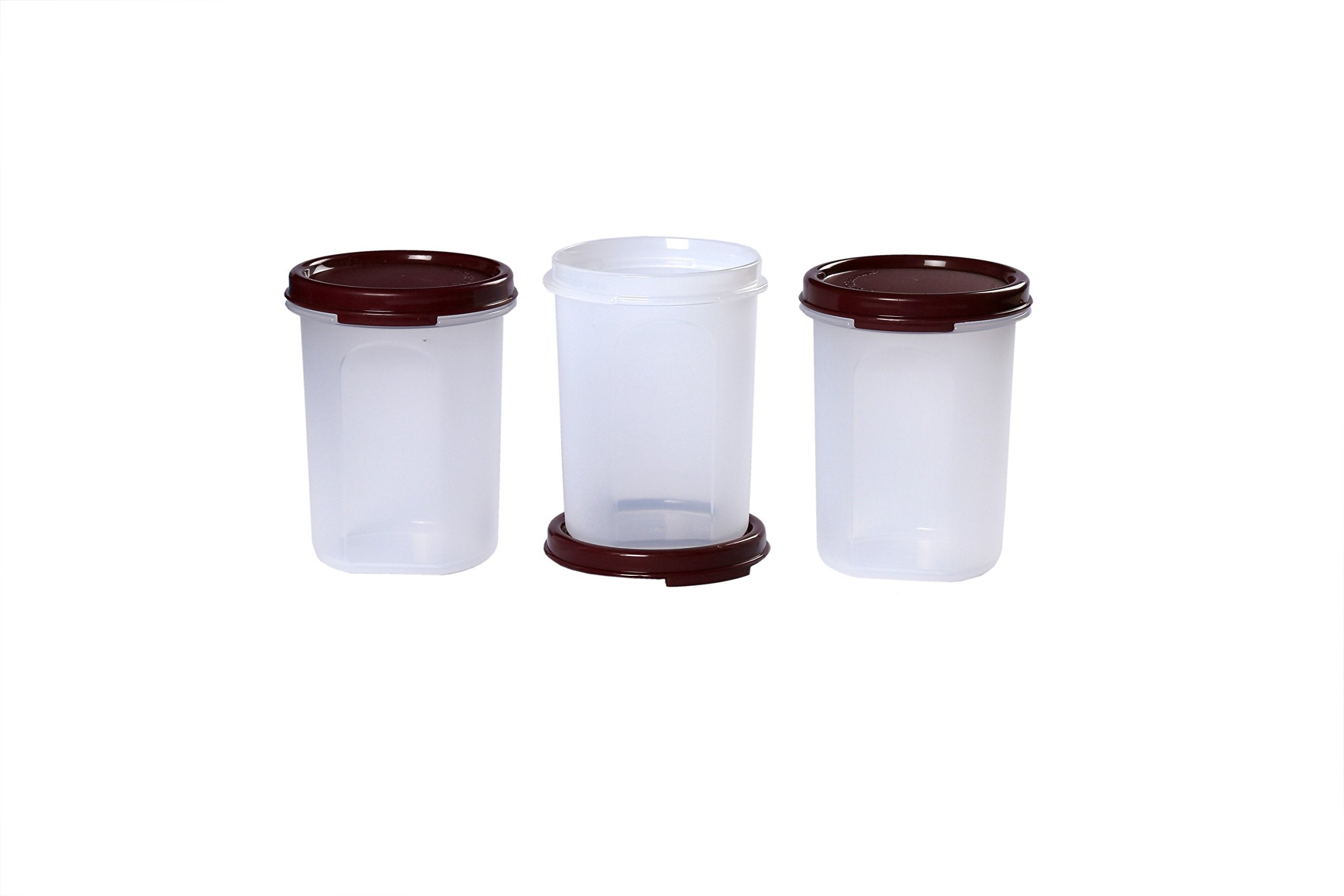 Signoraware Modular Round Plastic Container Set, 450Ml, Set Of 3, Maroon