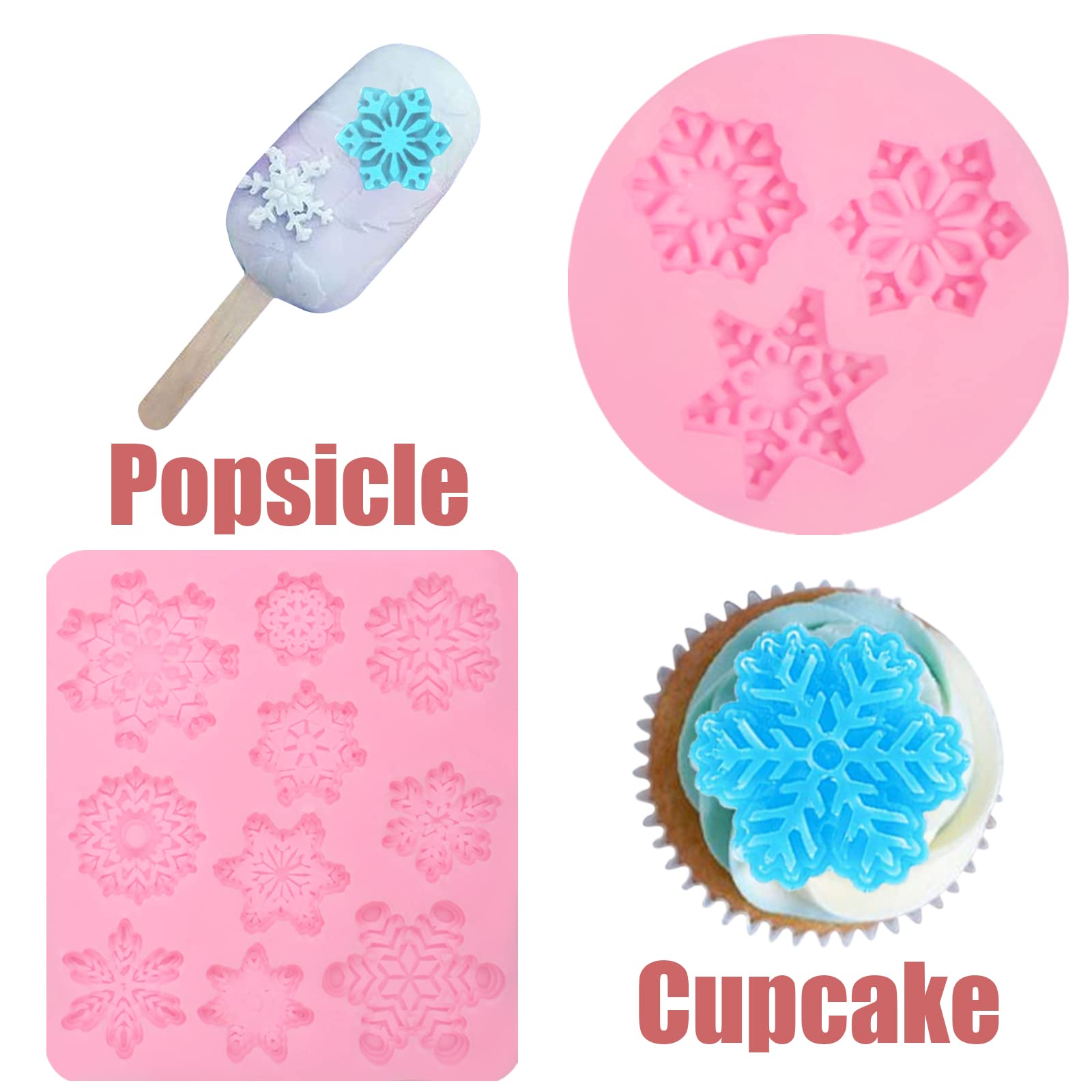 Christmas Snowflake Silicone Molds 5 Pcs, Christmas Snow Chocolate Fondant Mold For Cake Candy Sugarcraft Cake Decoration Sugar