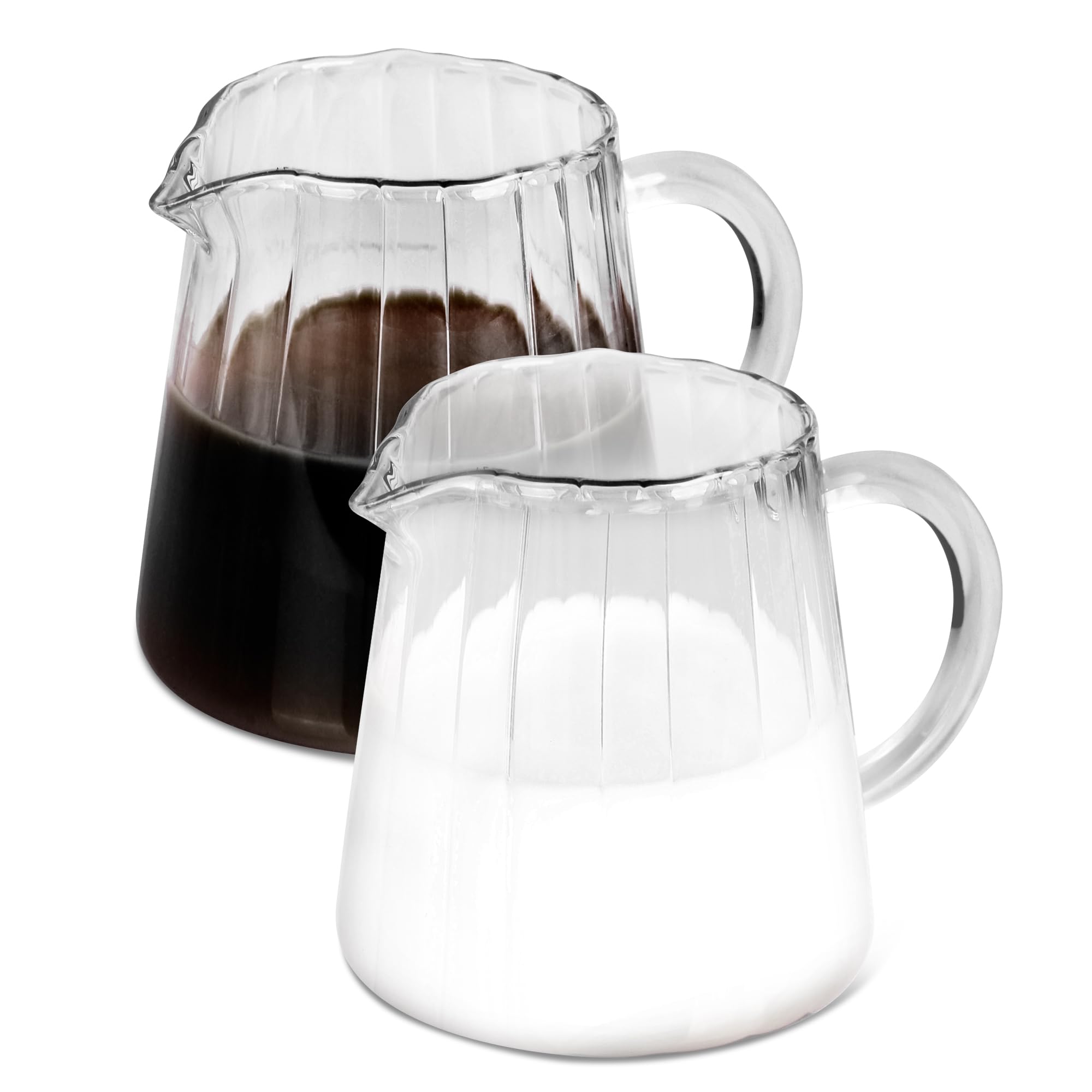 Loscarol 2 Pcs Creamer Pitcher, Elegant Wave Shaped Glass Milk Pitcher, for Coffee, Tea, Serving Milk Frothing Cup Creamer Jug f