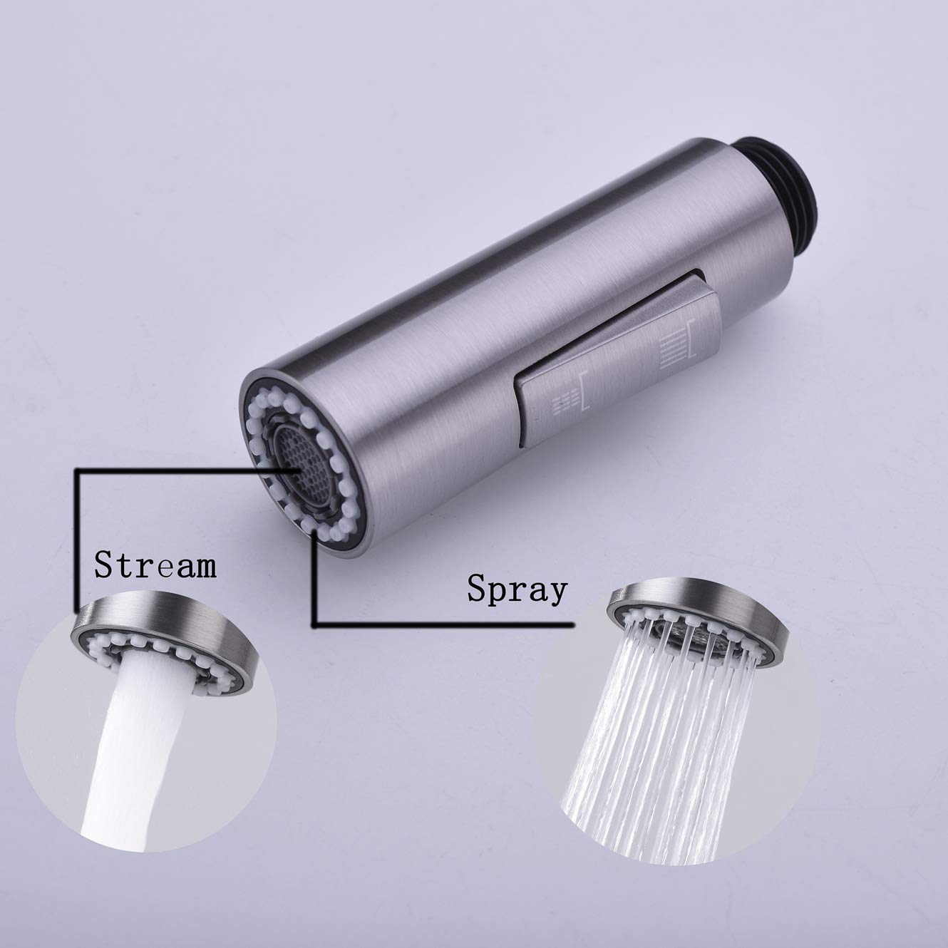 GORDEE Pull Down Spray Head for Kitchen Faucet  Column Shape 2-Function Kitchen Bathroom Sink Faucet Replacement Head  1.8 GPM 0.8 inch Connector(MALE)  General US Standard  Brushed Nickel Silver