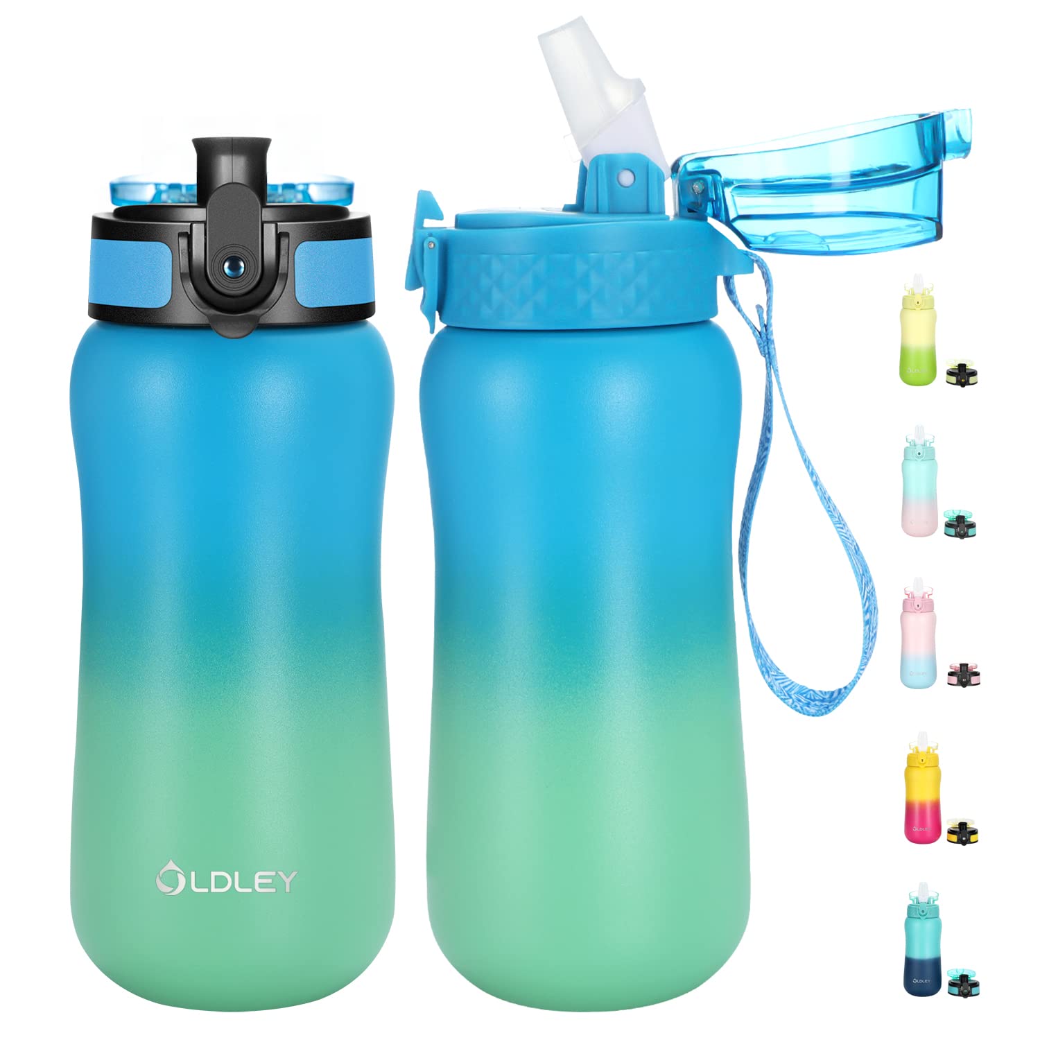Oldley Insulated Water Bottle 12Oz Water Bottles With Straw, Stainless Steel Water Bottle With 2 Lids,Double Wall Vacuum Bottel