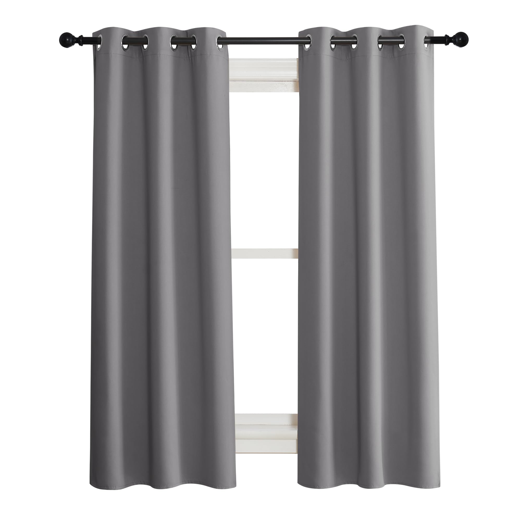 NICETOWN 100% Blackout Short Curtains with Black Liners, 2 Panels, 37 W by 50 L, Grey, Solid Thermal Insulated Full Blackout 2-L