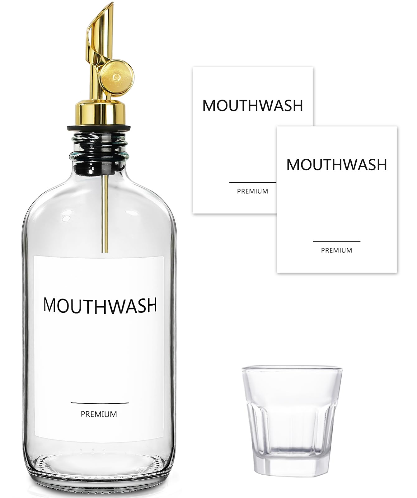 Toldatli Mouth Wash Dispenser For Bathroom, Glass Mouthwash Dispenser Container, Mouth Wash Container Bottle With Cup, Refillabl