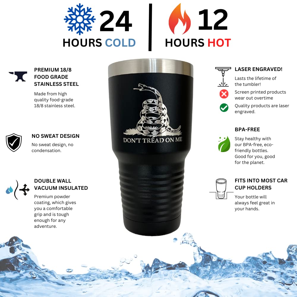 Gadsden Flag Dont Tread On Me & American Flag Coffee Travel Mug For Men & Women-Polar Camel Vacuum Insulated Stainless Steel 30
