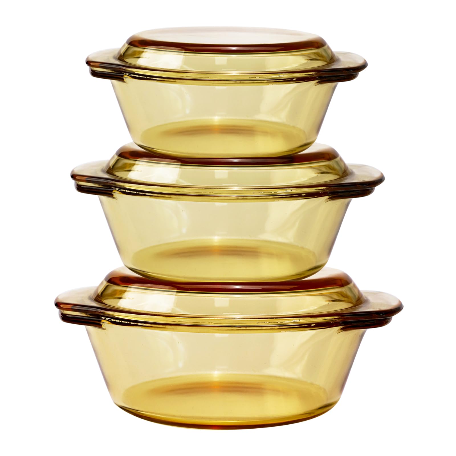 Relith 3Piece Amber Round Glass Casserole Set with Lid and Handle