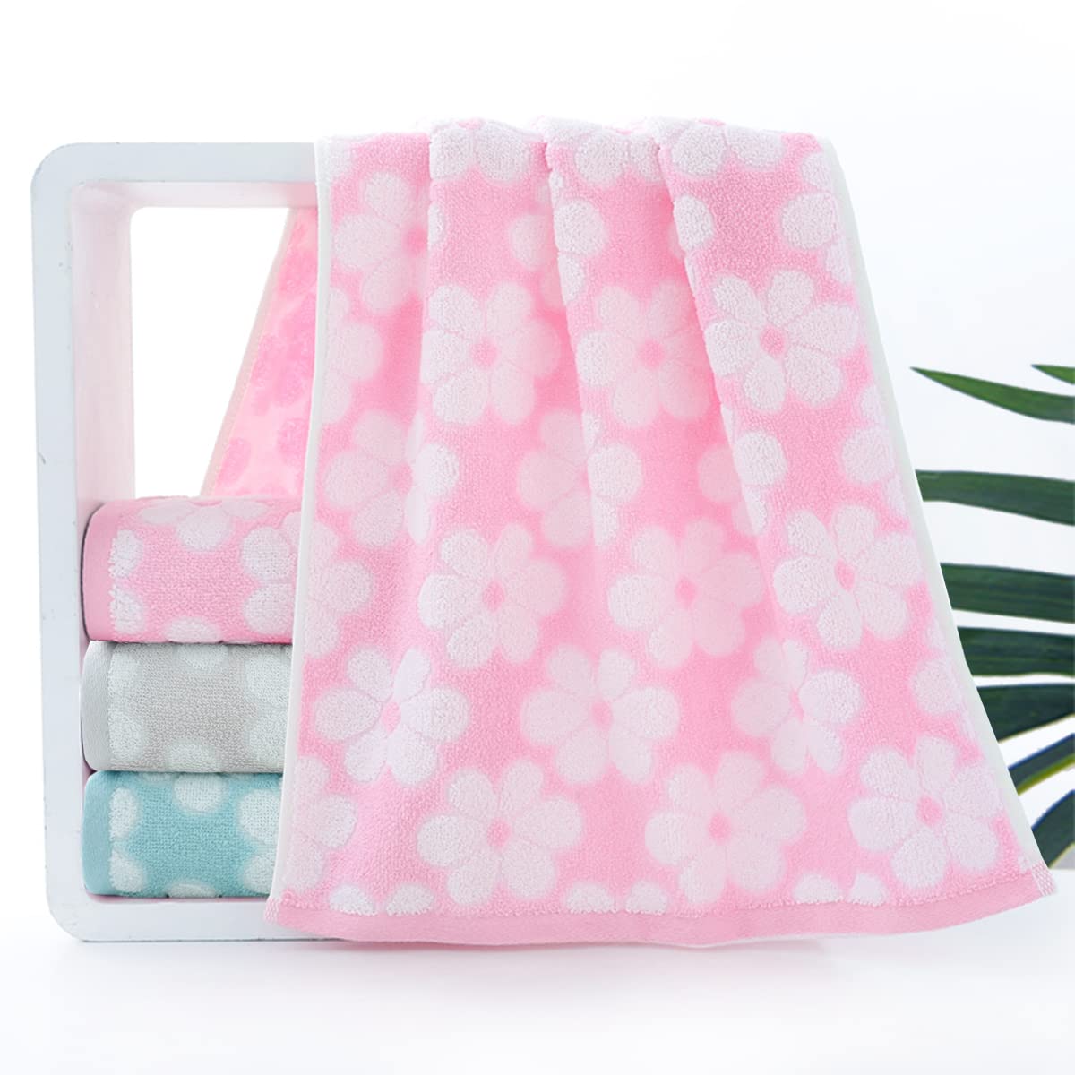 Pidada Hand Towels Set Of 2 Floral Pattern 100% Cotton Soft Absorbent Decorative Towel For Bathroom 13.4 X 29.1 Inch (Pink)