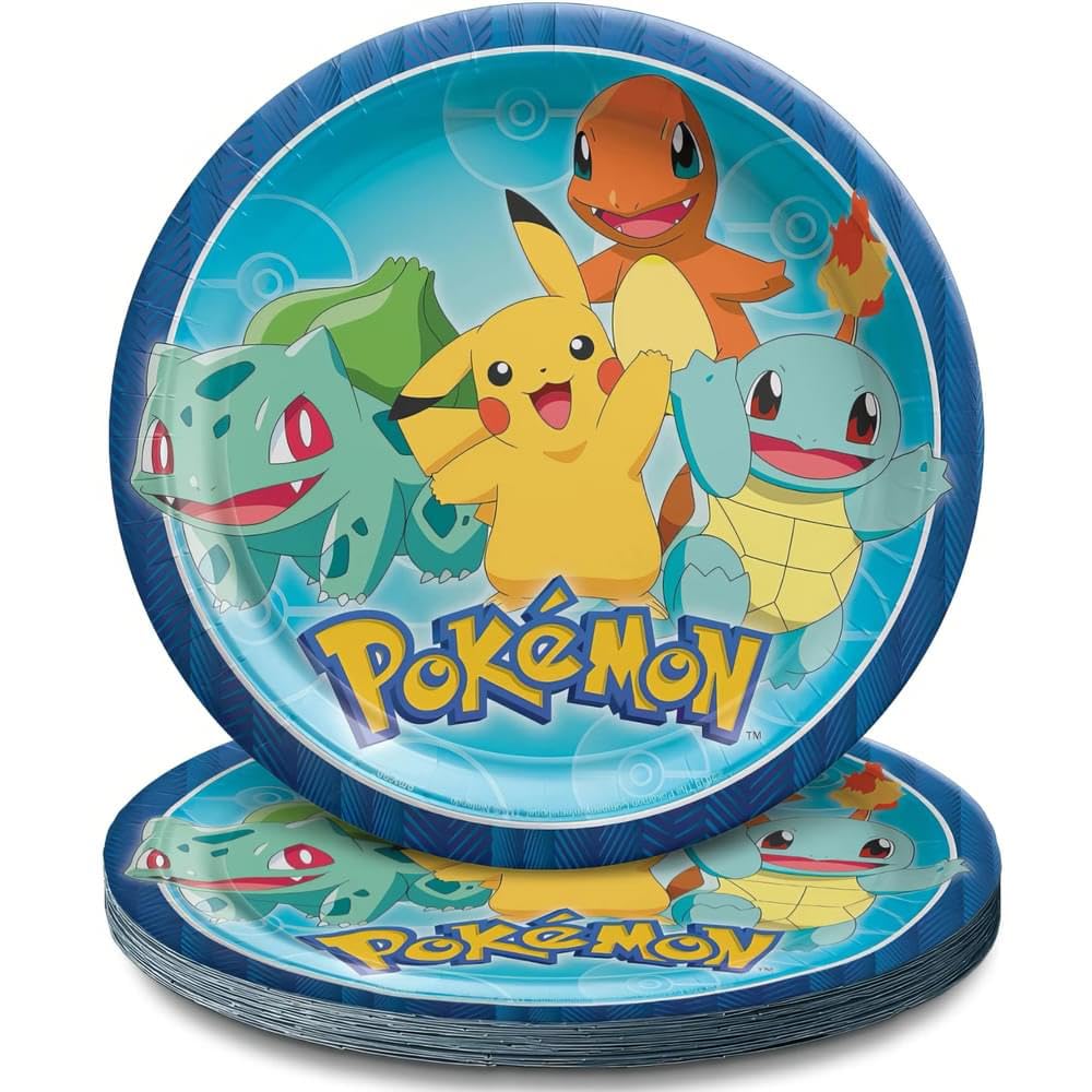 Round Multicolor Pokemon Paper Plates (Pack Of 8) - 9'', Disposable Plates For Birthday Party Supplies, Themed Party, Baby Showe