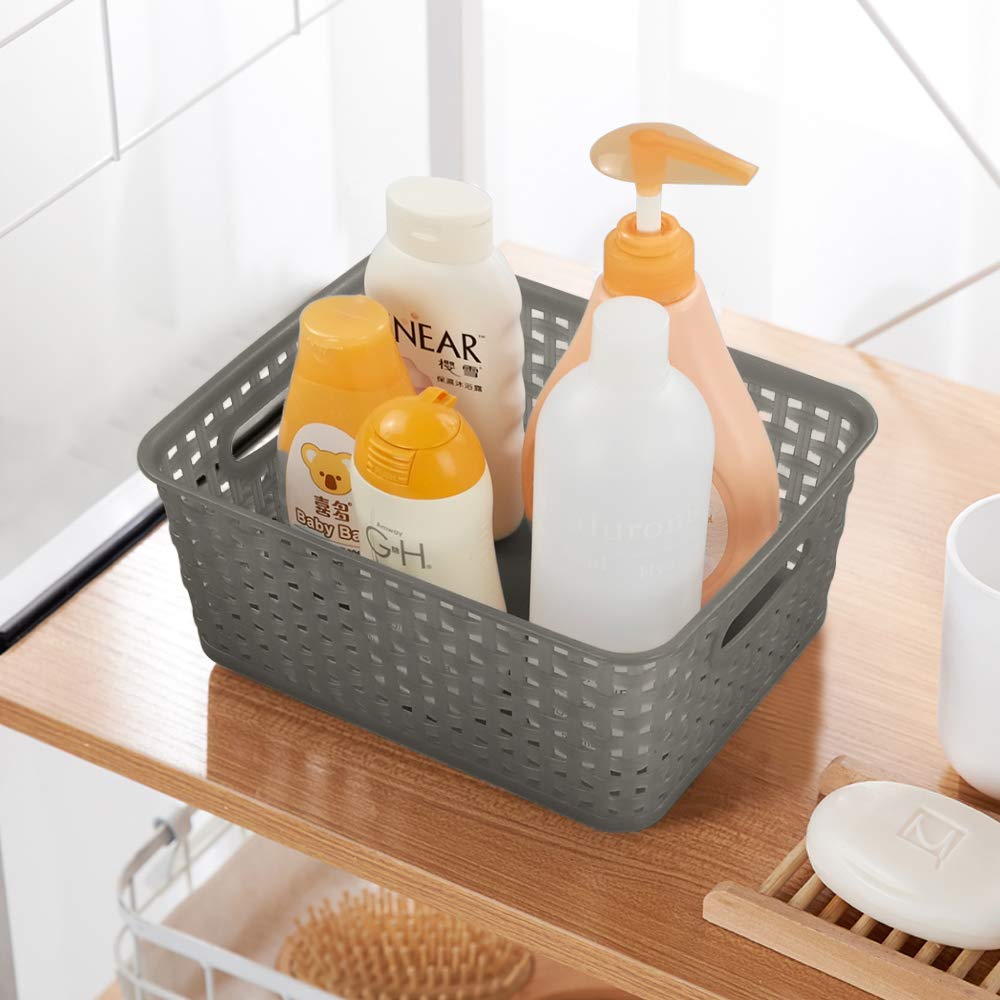Rinboat Mixed Color Rectangle Storage Baskets  Plastic Weave Shelf Baskets  6 Packs