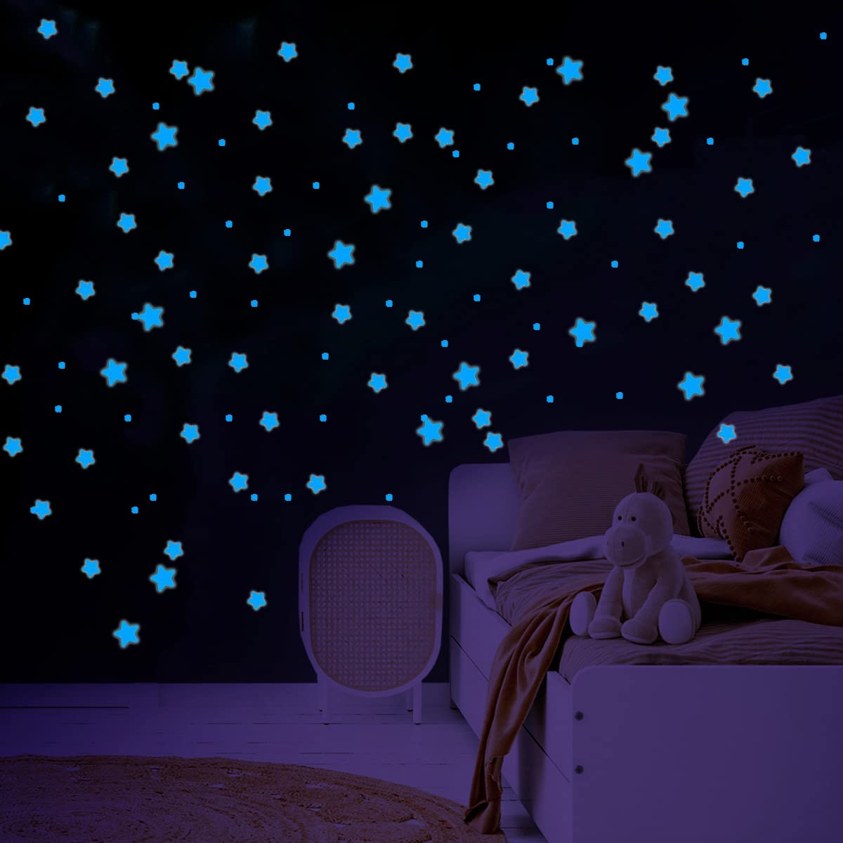 aooyaoo Glow in The Dark Stars Wall Stickers  Glowing Stars for Ceiling and Wall Decals  Glow Stars Excluding The Moon Perfect for Ceiling Wall Room or Party Birthday Gift(452Pcs  Blue)