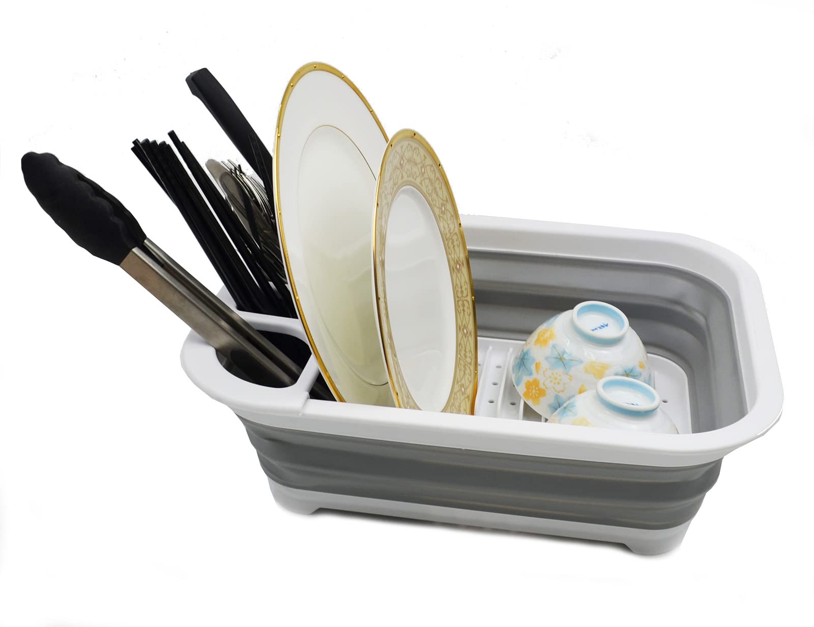 Sammart Collapsible Plastic Dish Drainer - Foldable Drying Rack Set - Portable Dinnerware Organizer - Space Saving Dishes And Ut