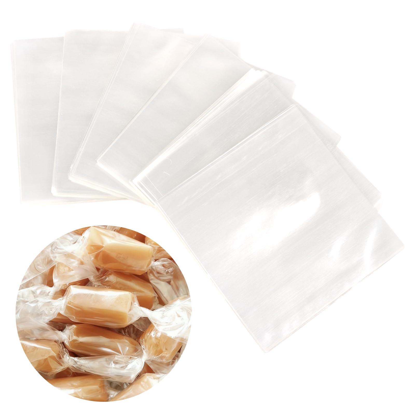 FOIMAS 600pcs Clear Candy Wrappers, 5 x 5inches Cellophane Candy Wrappers Wrapping Papers for Christmas Caramels Chocolate Nouga