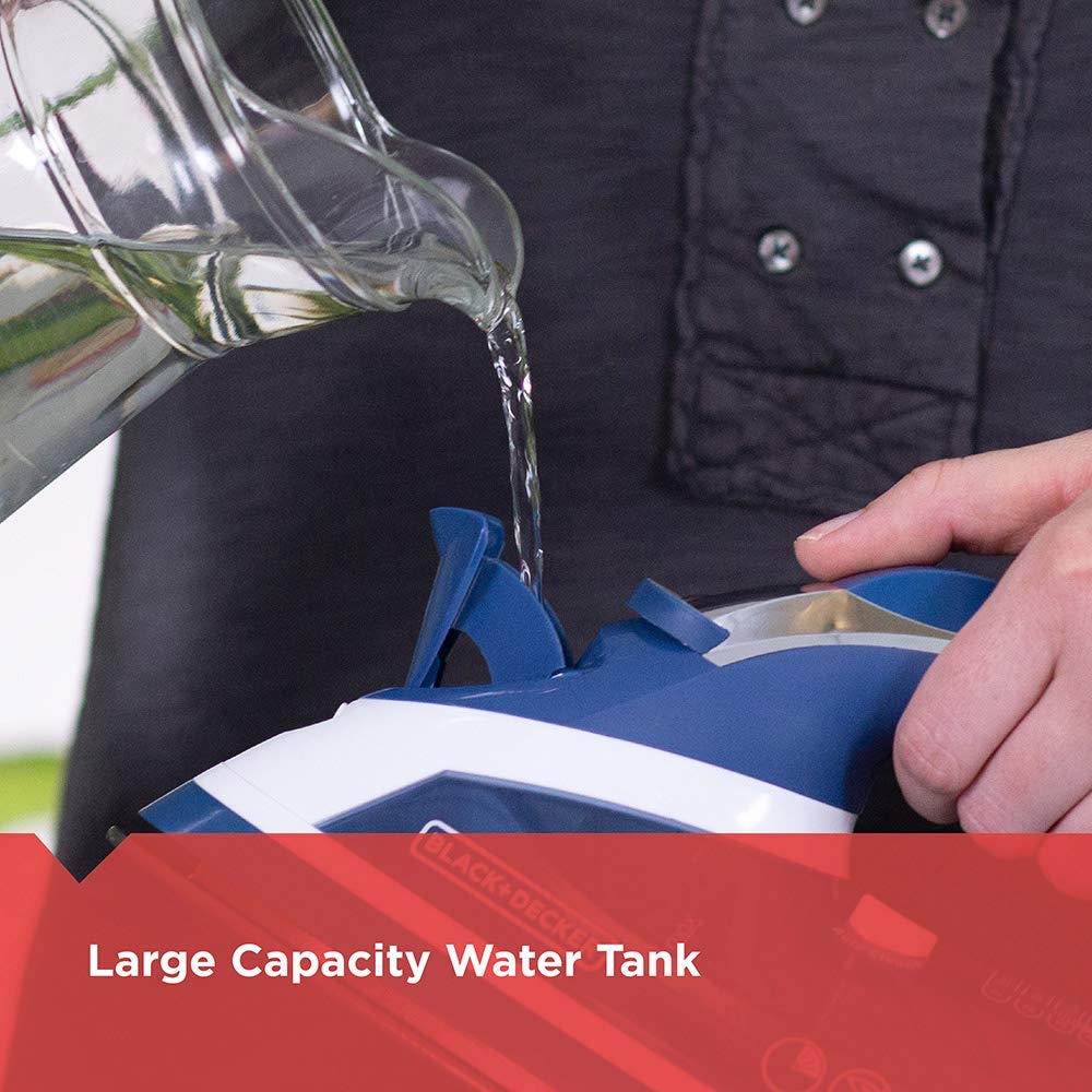 Black+Decker Xpress Steam Cord Reel Iron With Nonstick Soleplate, Blue, Icr16X