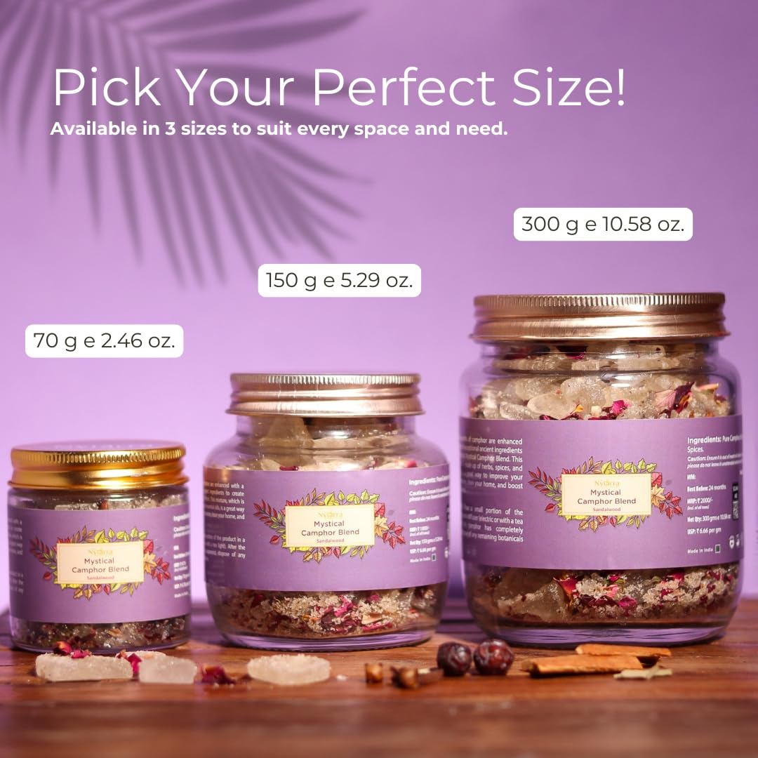 Nytarra Sandalwood Mystical Camphor Blend - 70G | Pure Kapoor/Kapooram For Diffuser, Daily Use & Meditation | Infused With Herbs