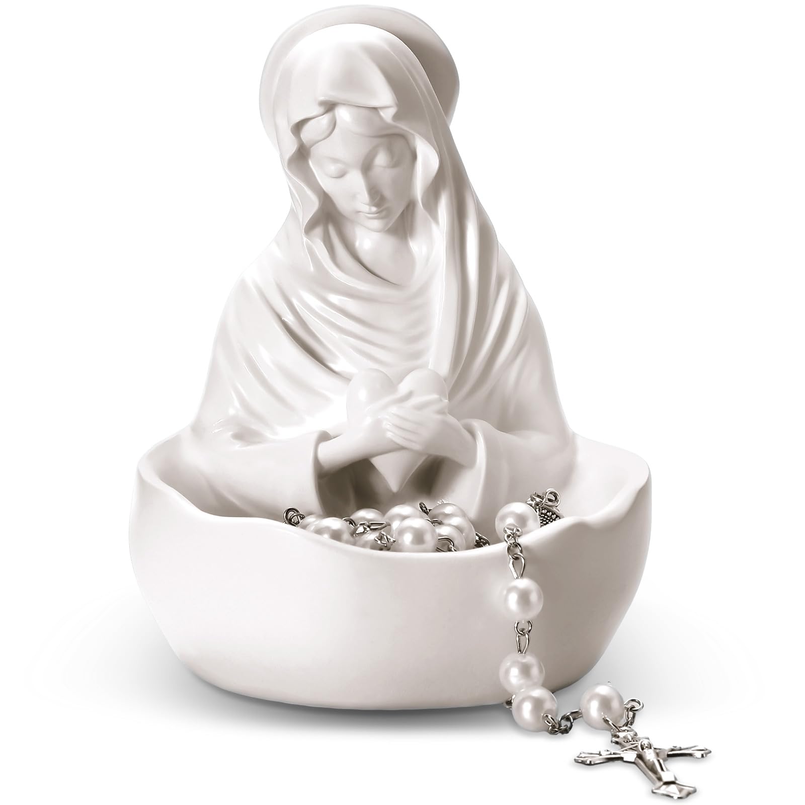 Lineshading Our Lady of Grace Statue Virgin Mary Keepsake Rosary Holder, 5 Blessed Mother Statues, Resin Relic, Catholic Gifts f