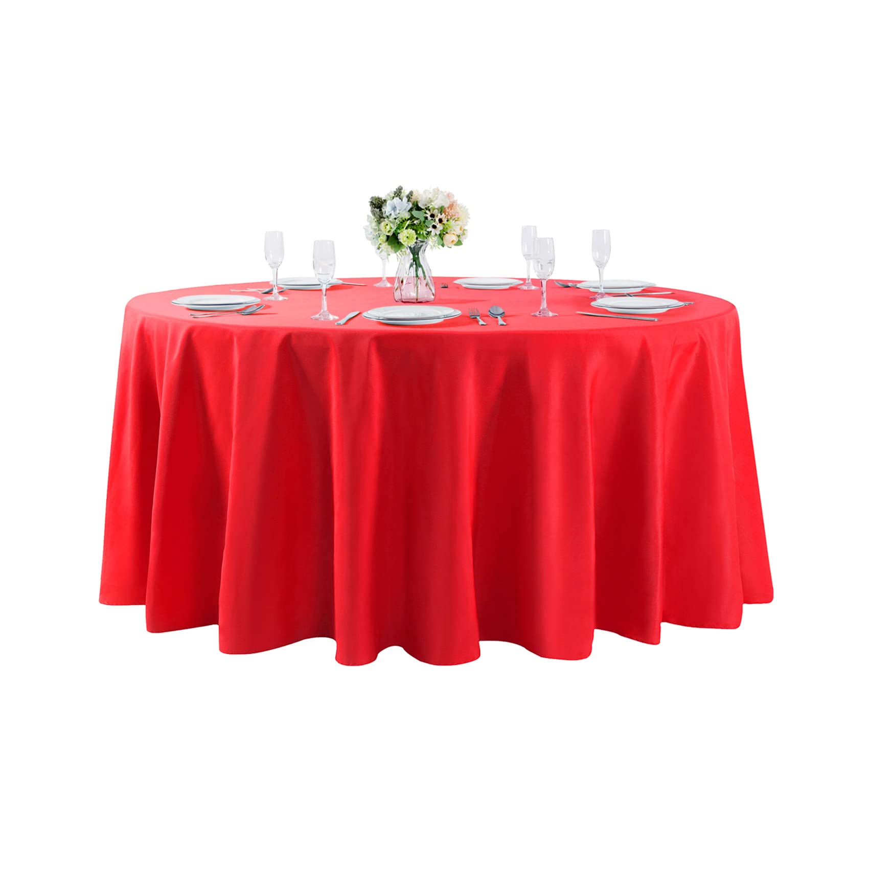 132 Inch Round Tablecloth Washable Polyester Table Cloth Decorative Table Cover For Wedding Party Dining Banquet(132 Inch,Red)