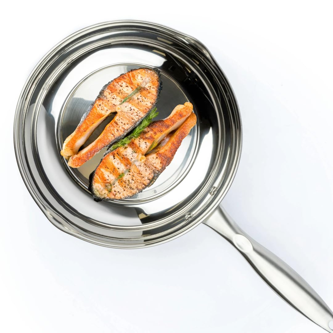 David Burke Regency Stainless Steel 10 Fry Pan with Pouring Spouts  Rapid Heating Base, Riveted Handle for Durability and Cont
