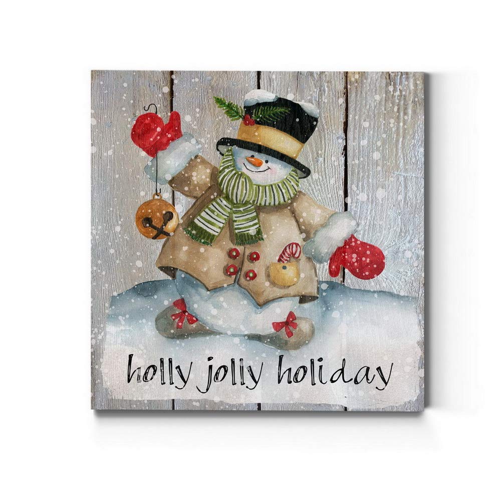 Renditions Gallery Holly Jolly Holiday Wall Art, Cute Christmas & Winter Artwork, Festive Snowman, White & Red, Premium Gallery