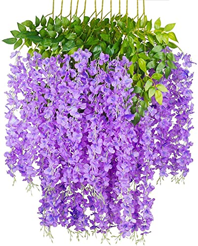 Mundeya Artificial Hanging Wisteria Flower Vine, Light Purple - Pack Of 6