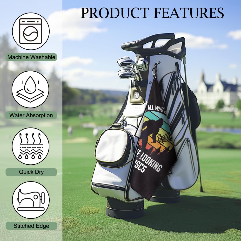 DYJYBMY Not All Who Wander are Lost Some are Looking for Discs Printed Golf Towel for Golf Bags with Clip, Funny Disc Golf Bigfo