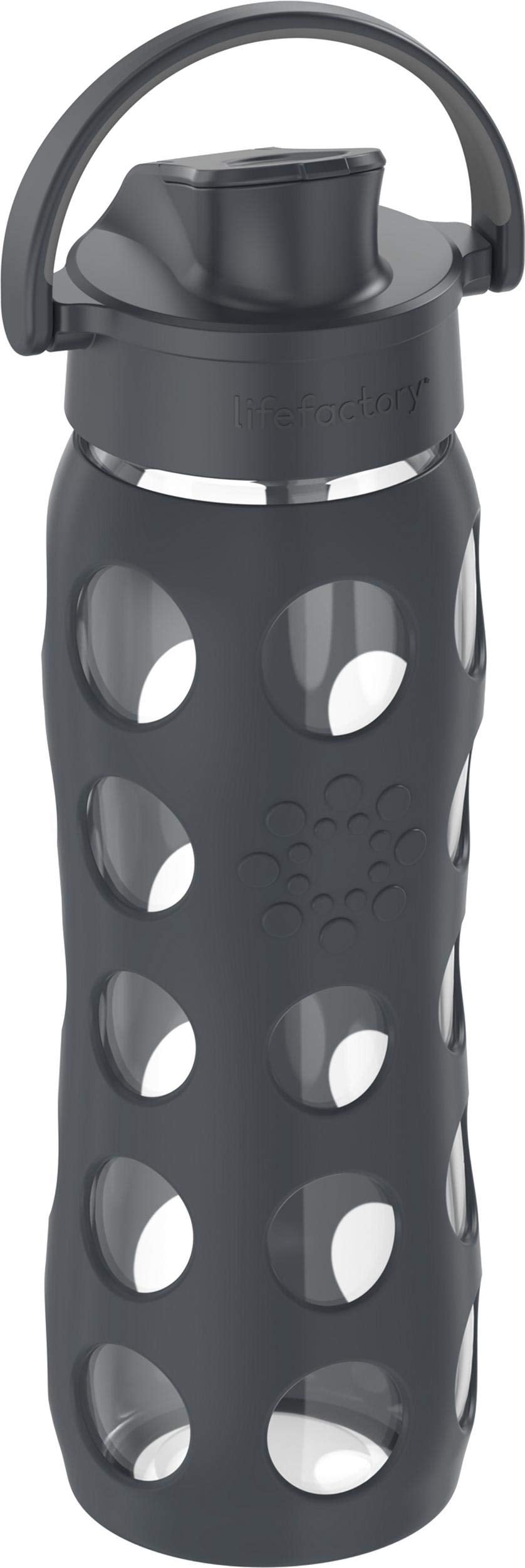 Lifefactory 22-Ounce Active Flip Cap Glass Water Bottle, 22Oz, Carbon