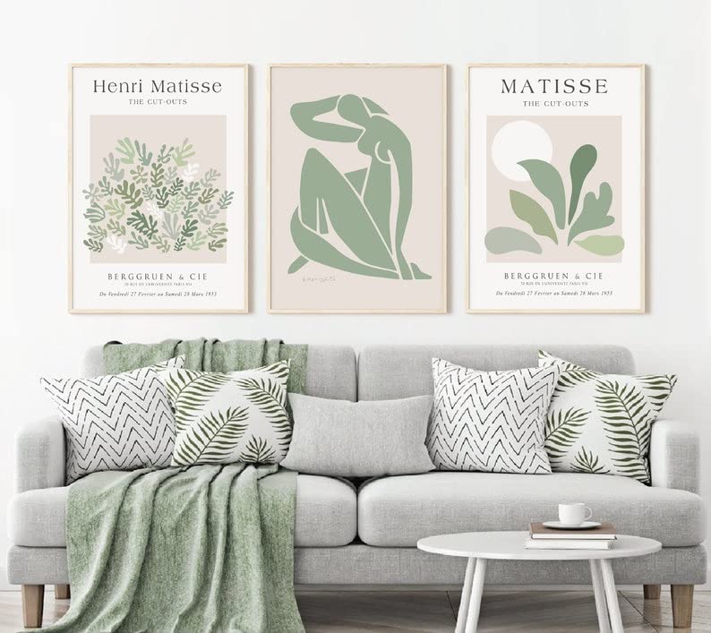 Hesendot Unframed Sage Matisse Wall Art Set Of 3,Abstract Matisse Wall Decor,Quality Canvas Prints For 12X16In,Art Posters Decor