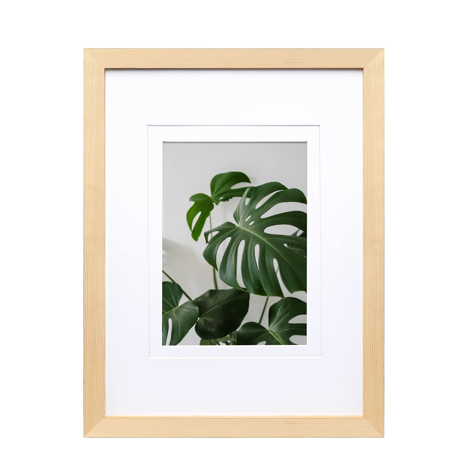 Egofine 9x12 Picture Frame Natural Wood Covered by Plexiglass Made of Solid Wood, Wood Frame for Pictures 5x7 / 6x8 with Mat or 