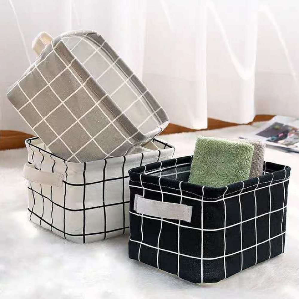 Shuiniba Stylish Storage Basket Cotton And Linen Fabric Mini Storage Cubes Nursery Storage Baskets With Handles For Shelves & De