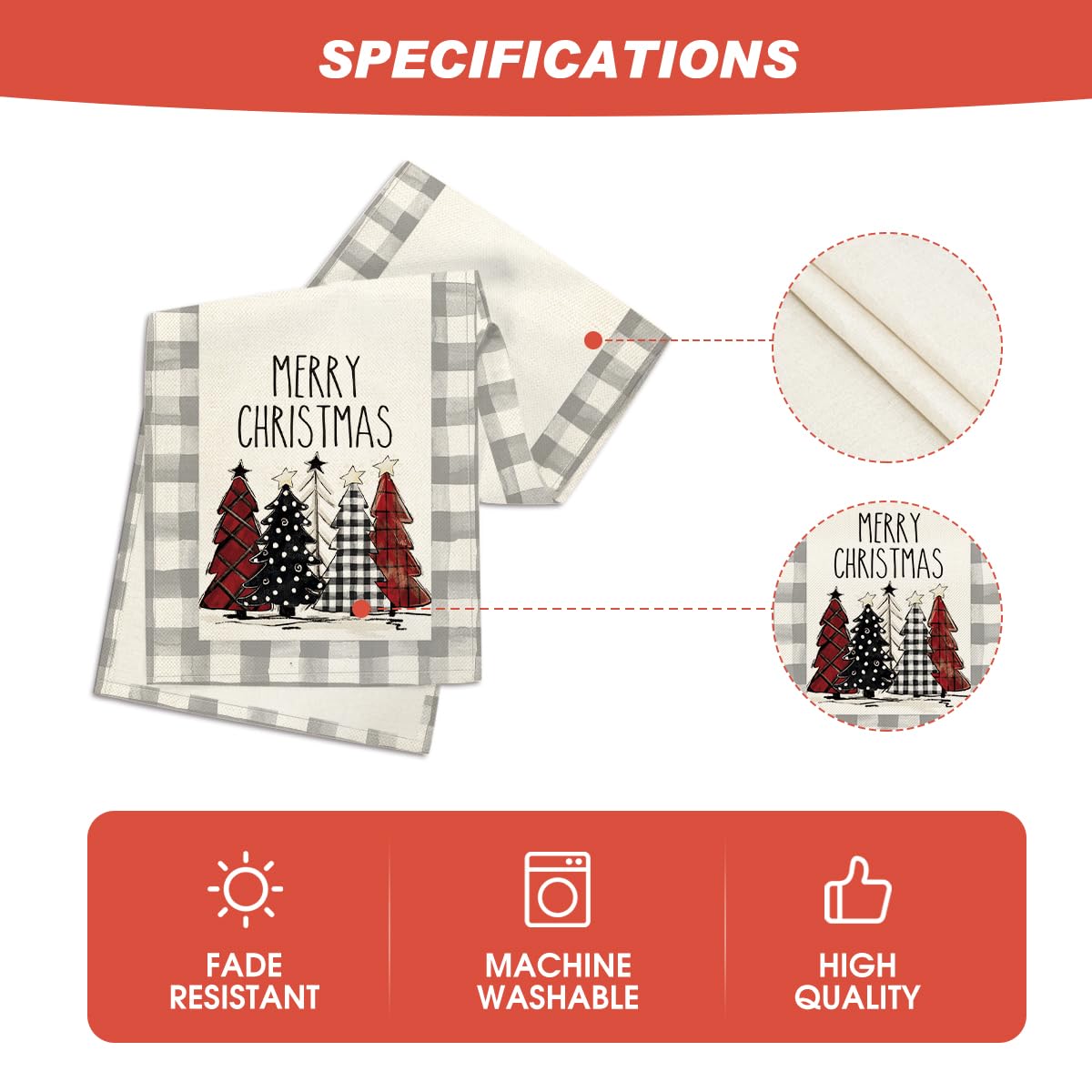 Artoid Mode Waterclor Grey Buffalo Plaid Christmas Trees Merry Xmas Table Runner, Seasonal Winter Holiday Kitchen Dining Table D