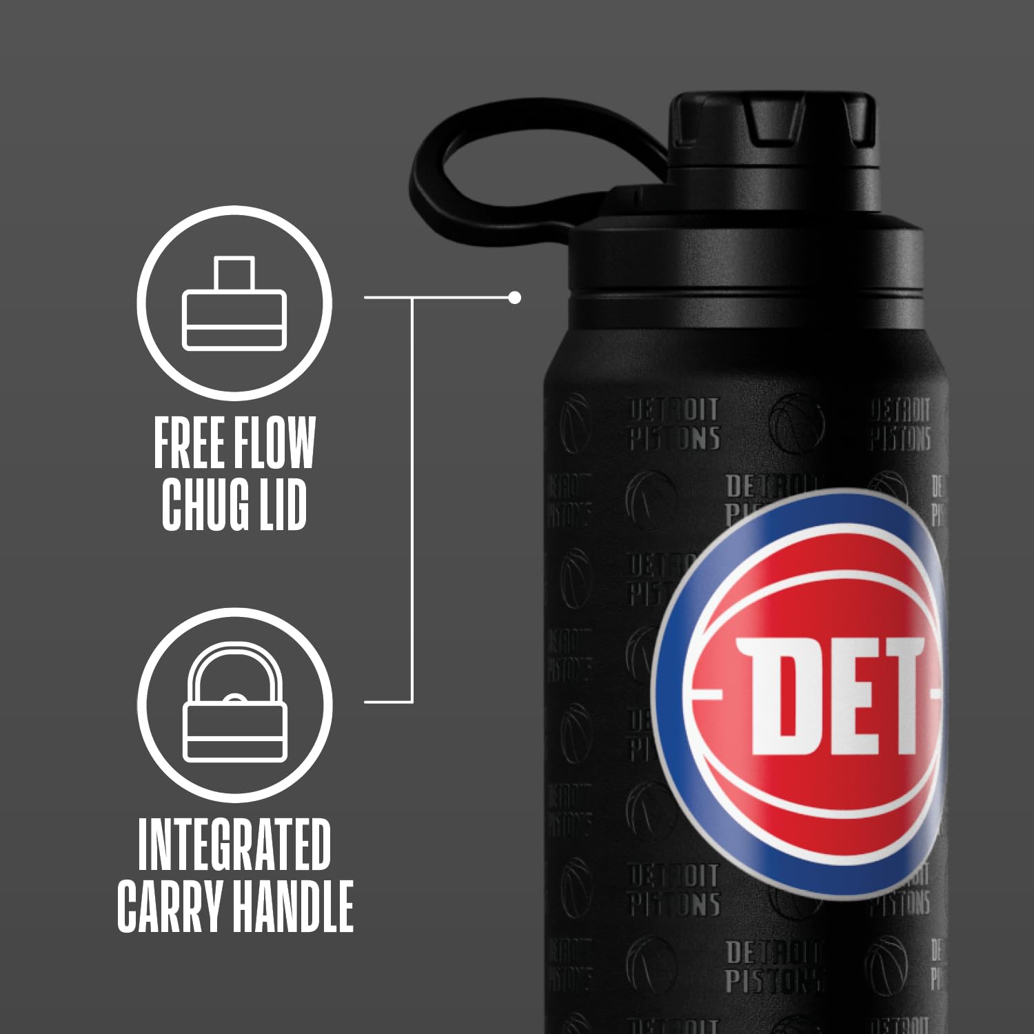 Hydrapeak x NBA Officially Licensed Detroit Pistons 26 oz Active Water Bottle with Chug Lid and Handle Reusable Stainless Steel