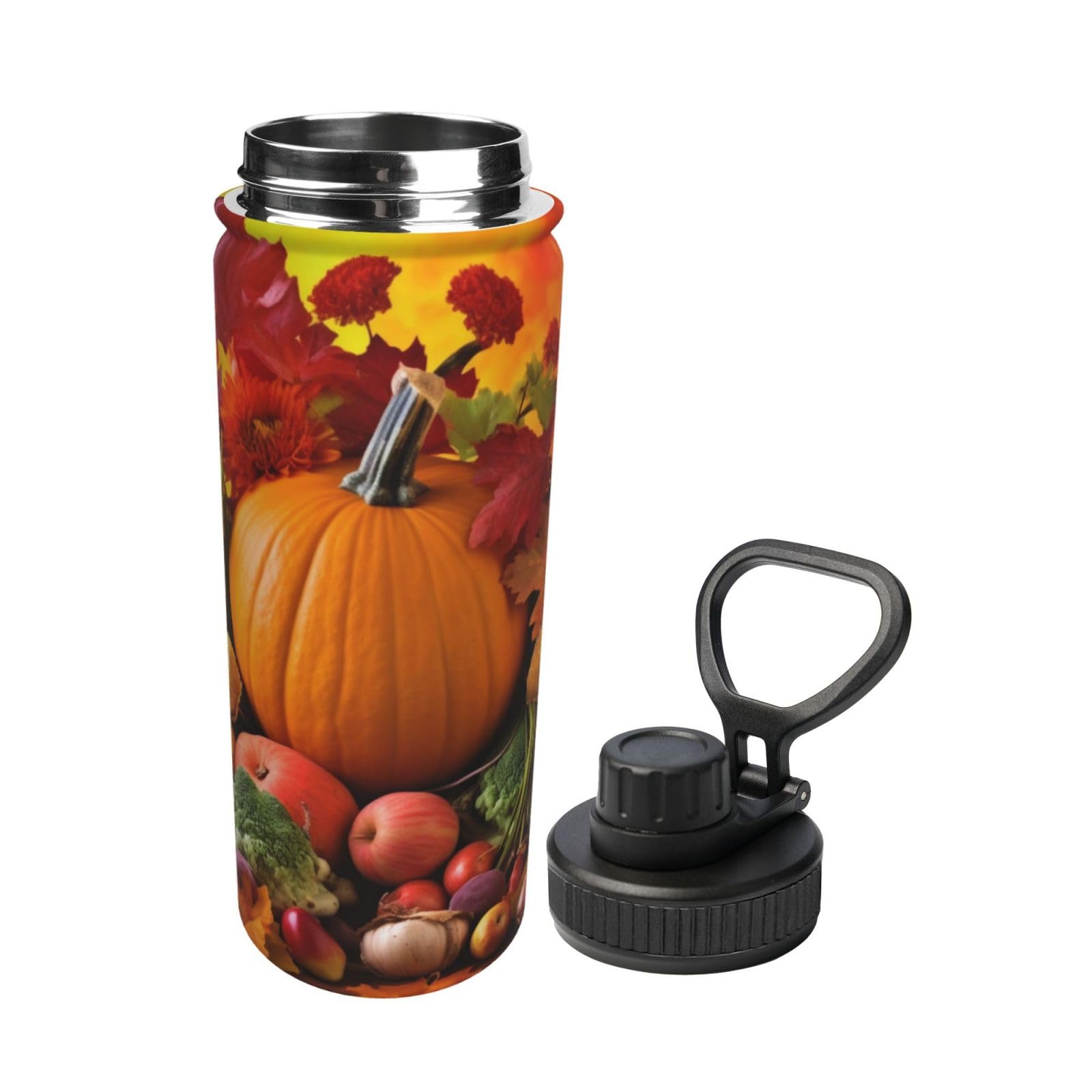 SHIRMDIY Fruit Pumpkin Harvest 18 oz Stainless Steel Water Bottles Insulated Sports Water Bottle with Spout Lid, Thanksgiving Su