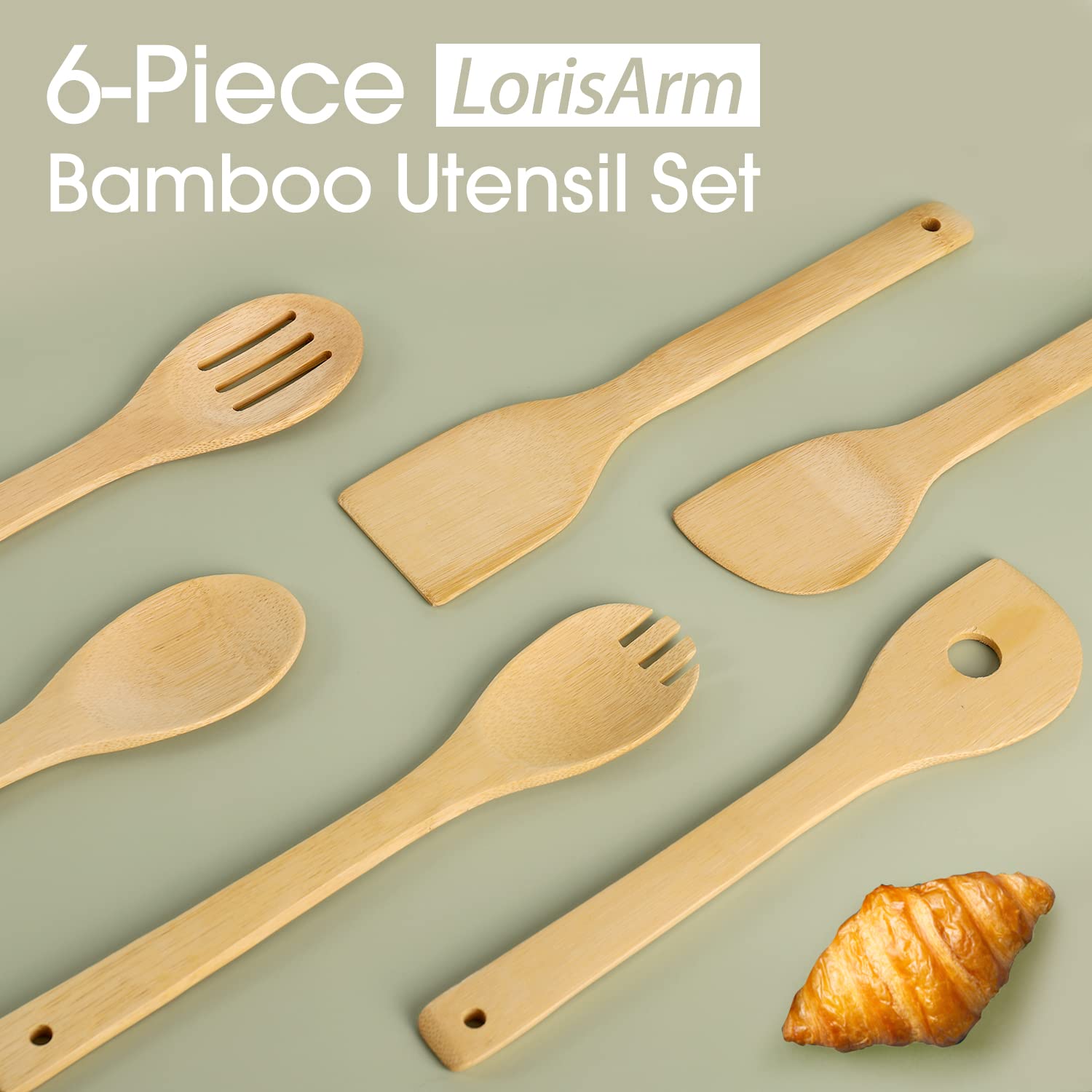 Lorisarm 12 Wooden Spoons Spatulas For Cooking 6-Piece Bamboo Utensil Set