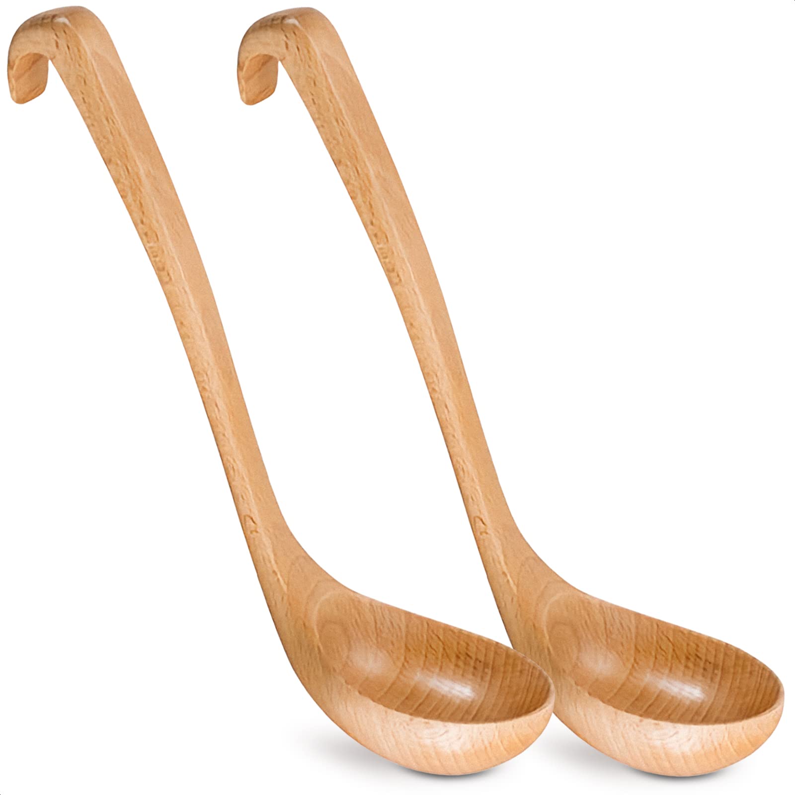 Wooden Ladle For Soup - 2 Pack Wooden Soup Spoons Bamboo Ladle Wooden Serving Spoons Olive Wood Ladle Soup Ladel For Cooking Woo