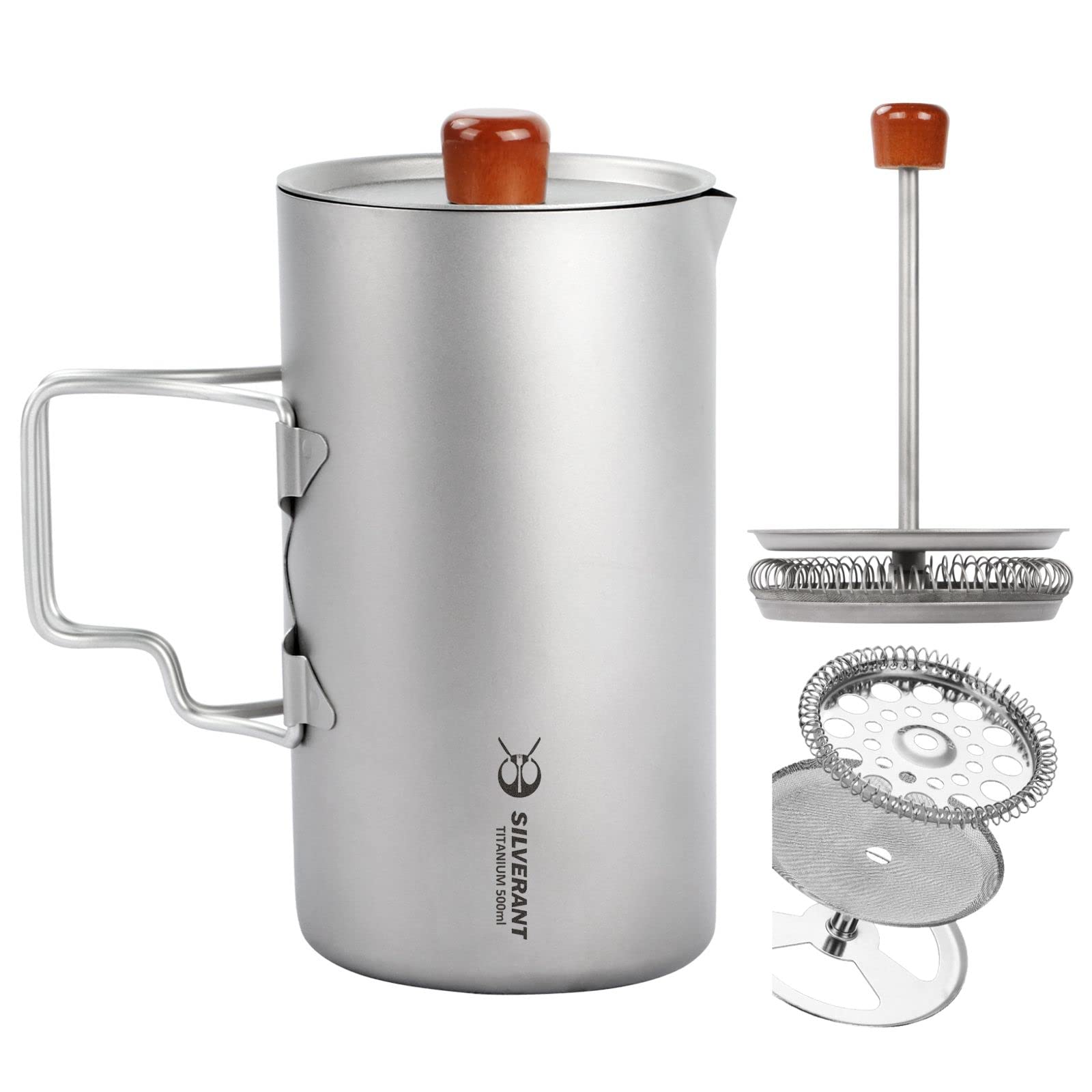 Silverant Titanium Coffee French Press Cup Camping Mug Travel Coffee Maker For Backpacking Hiking