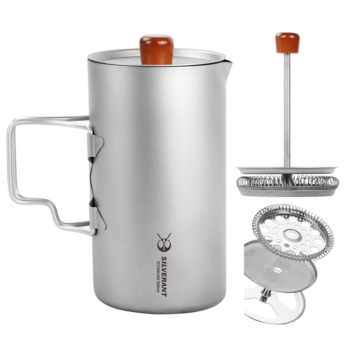 Silverant Titanium Coffee French Press Cup Camping Mug Travel Coffee Maker For Backpacking Hiking