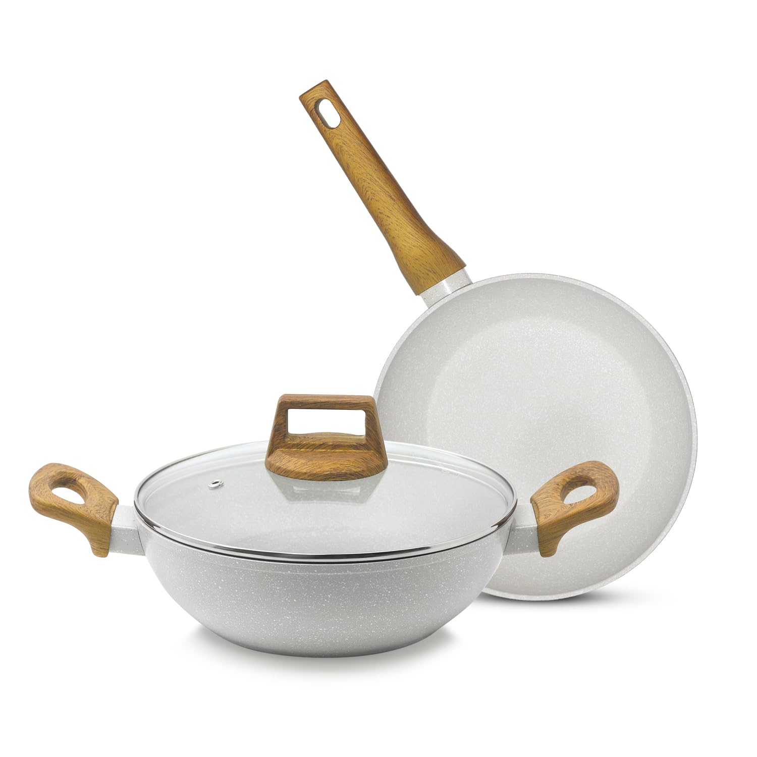 Bergner Naturally Forged Nonstick 2 Pcs Cookware Set Of 24 Cm Kadai(2 L)With Glass Lid & 24 Cm Frypan,Soft Touch Handle & Knob,D