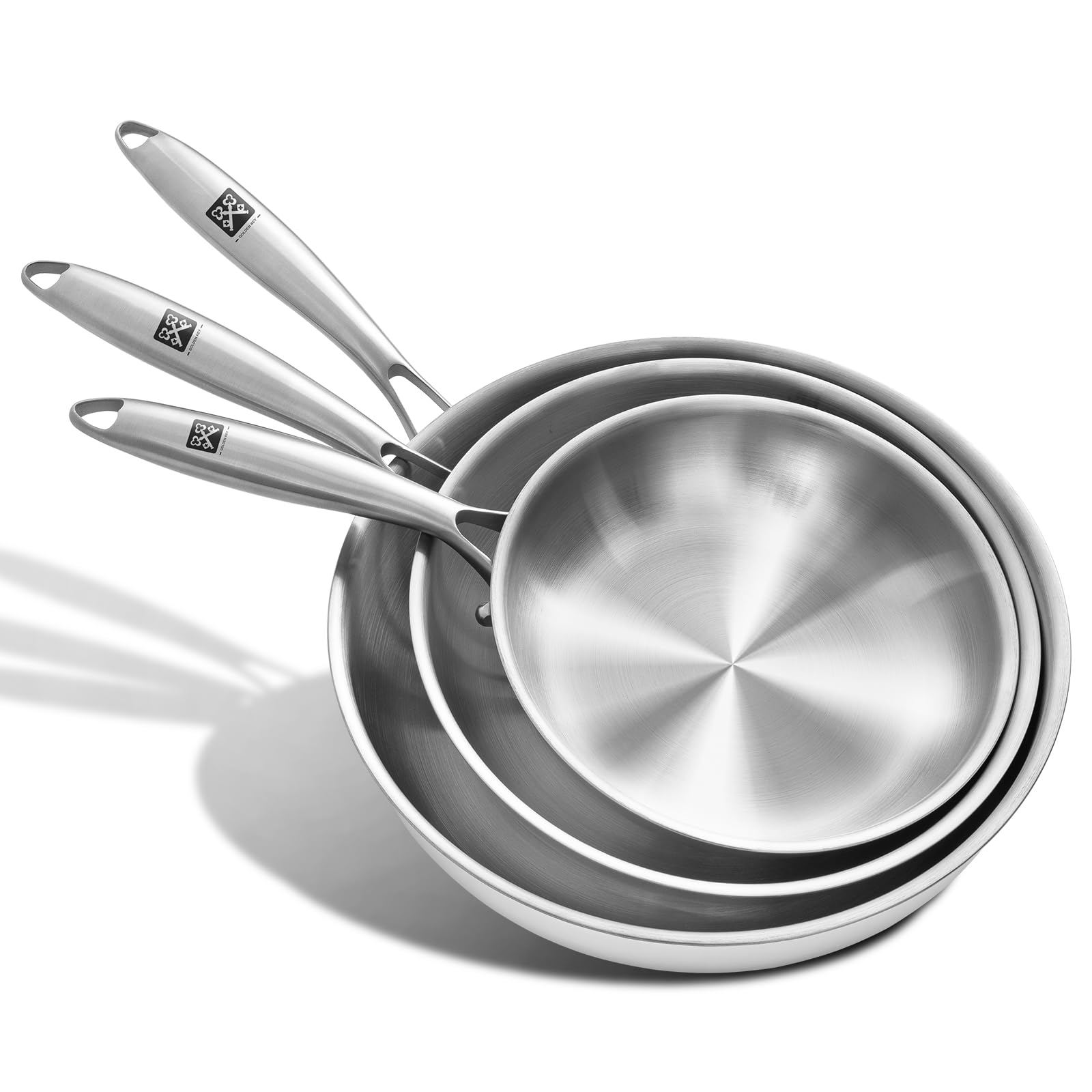 GOLDEN KEY TriPly Stainless Steel Frying Pans Set,8/10/12 Non Toxic Skillets, PFOA&PTFE Free Cooking Pans,Stainless St