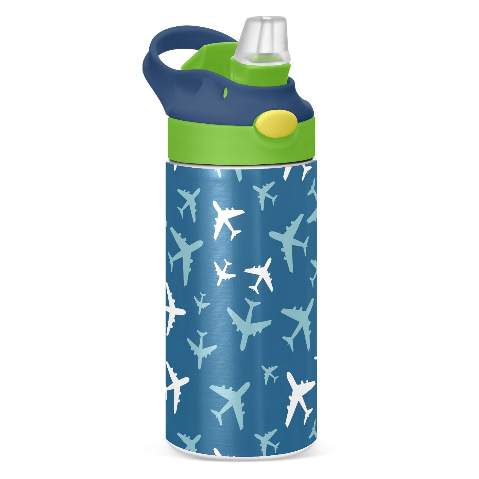 Space Solar System Kids Water Bottle with Straw and Carry Handle Galaxy Stars Vacuum Insulated Stainless Steel Bottles12 oz Gree