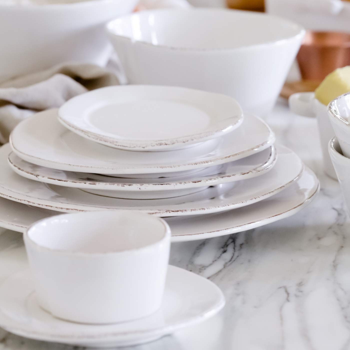Vietri Lastra White American Dinner Plate, 12  Handmade Stoneware Plate, Microwave Safe Dishware