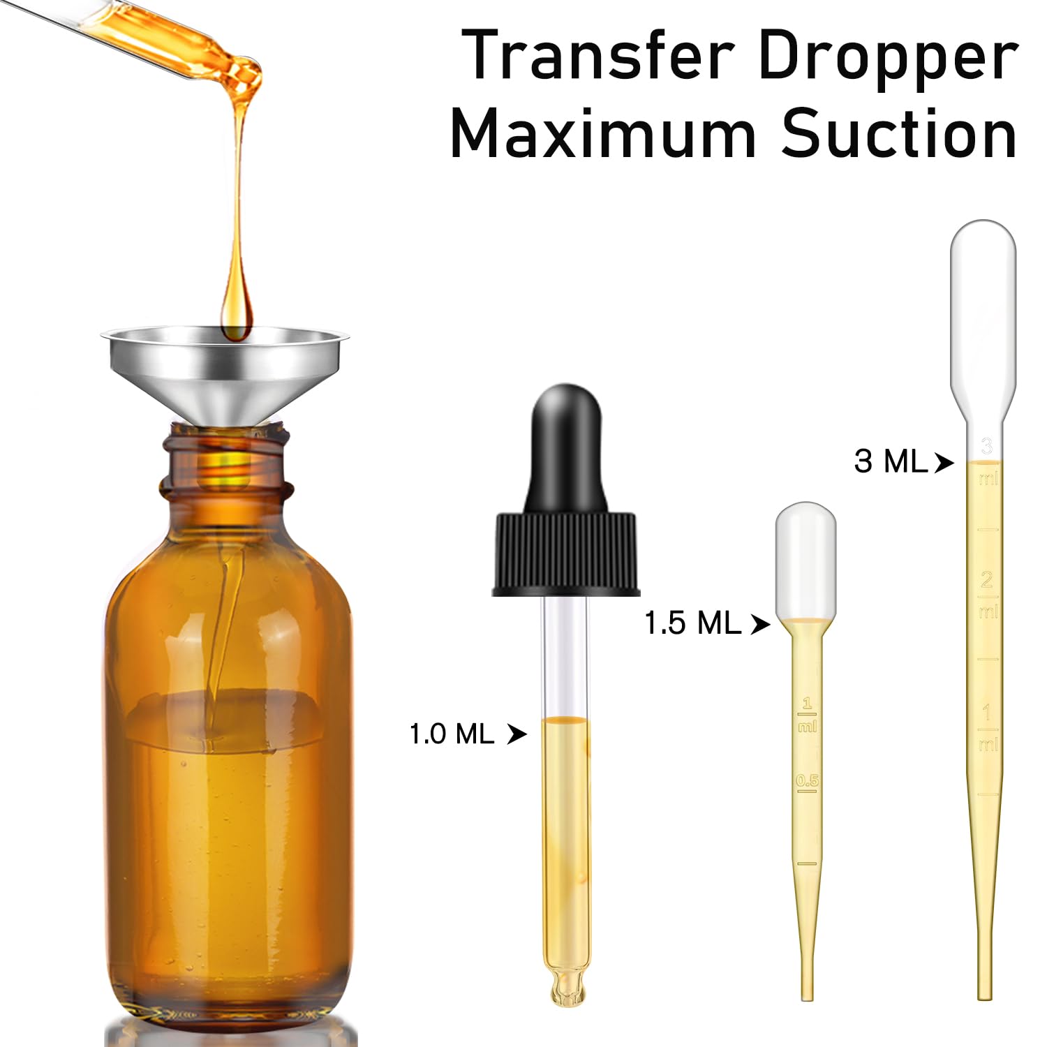 Bumobum 1Oz Dropper Bottles For Essential Oils, 100 Pack 30Ml Amber Glass Dropper Bottles With Eye Dropper, 10 Funnel And 10 Lon
