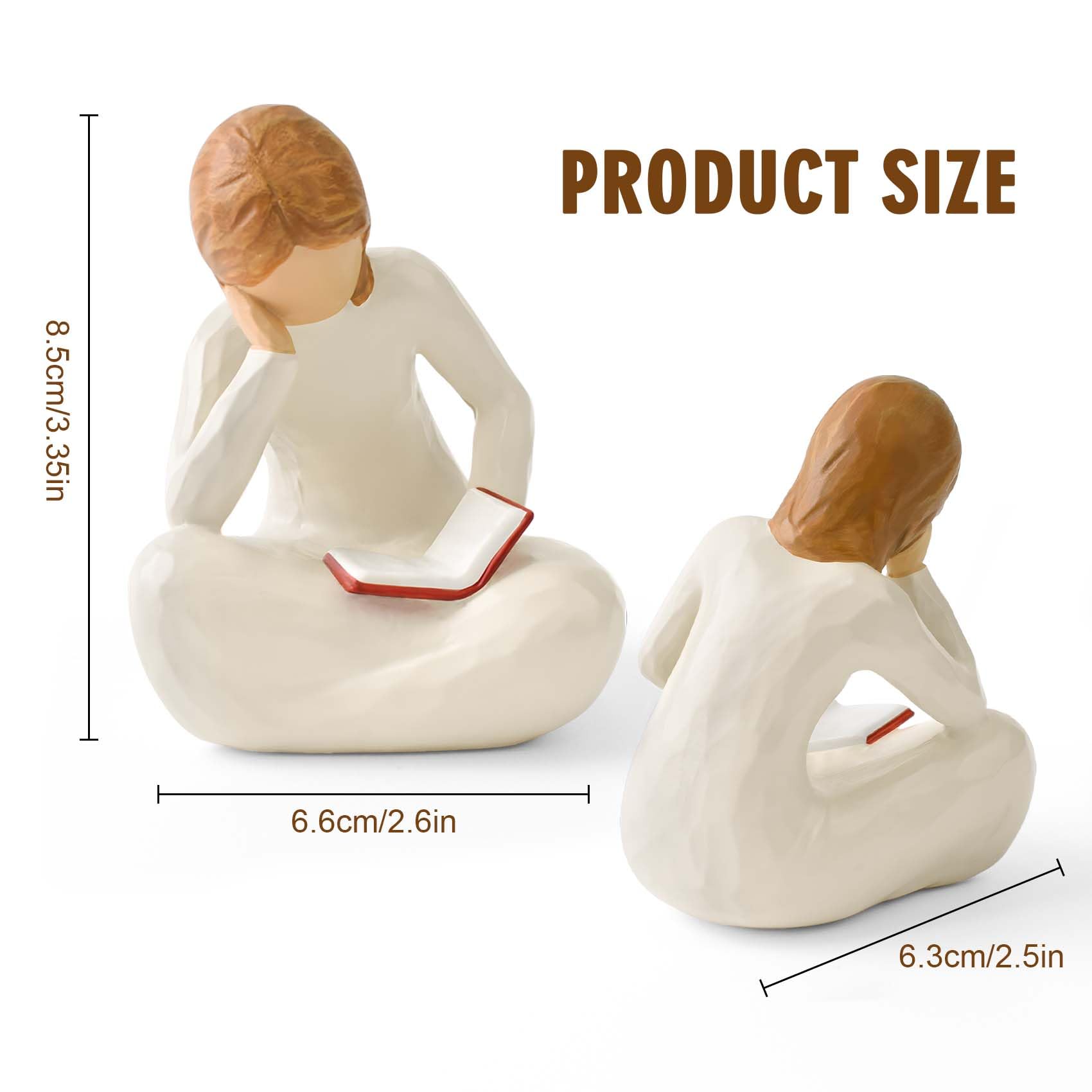 Cuayaes Reading Thinker Statue Book Lover Gifts for Women Readers, Graduates, Students, Teachers, Bookshelf Decor Aesthetic Scul