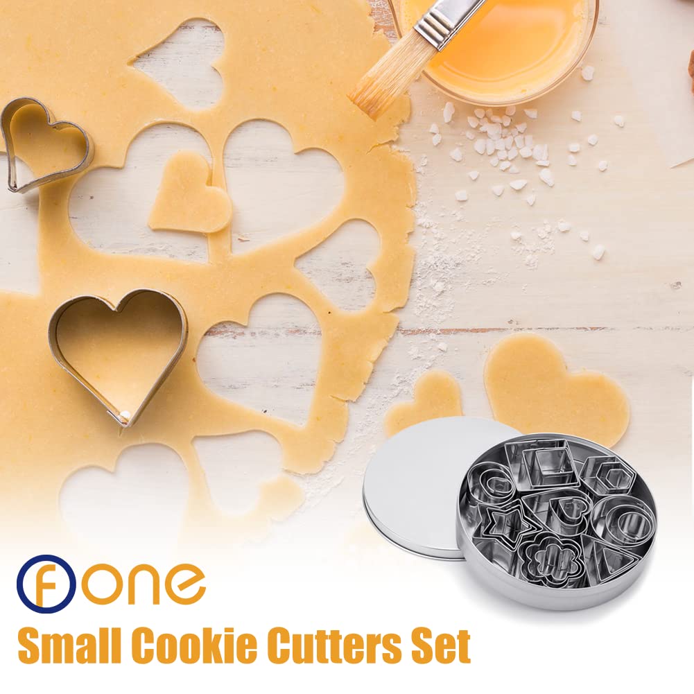Ofone Small Cookie Cutters Set, 24 Pcs Stainless Steel Fondant Cutter Shapes Including Star Heart Square Triangle Oval Circle He