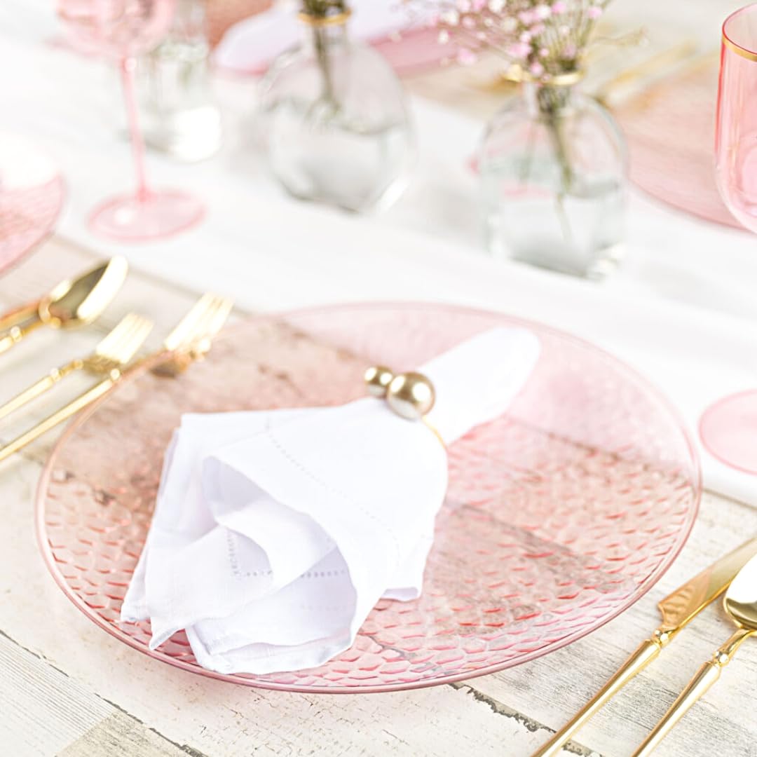 Blue Sky Organic 13'' Hammered Pink Plastic Charger Plates - 4 Count | Durable & Stylish For Elegant Dining Events