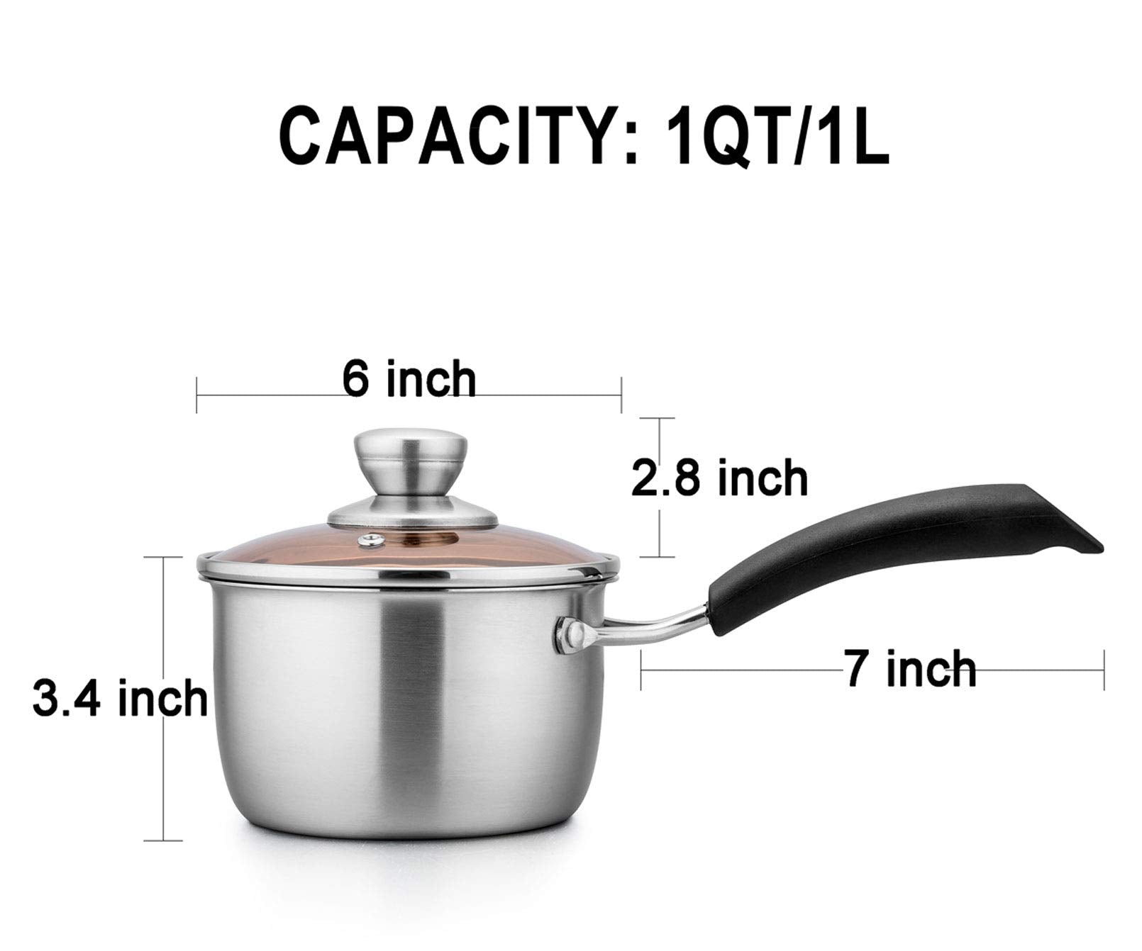 Teamfar 1Qt Saucepan, Stainless Steel Sauce Pan With Lid, Milk Pan Cookware Professional With Long Heatproof Handle, Non Toxic &