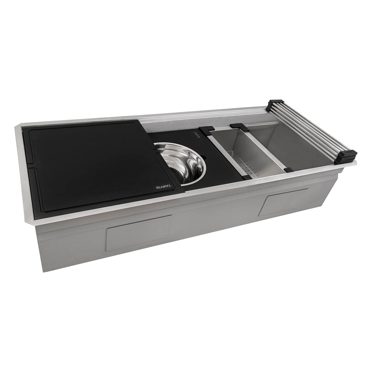 Ruvati 45-Inch Workstation Two-Tiered Ledge Kitchen Sink Undermount 16 Gauge Stainless Steel - Rvh8335