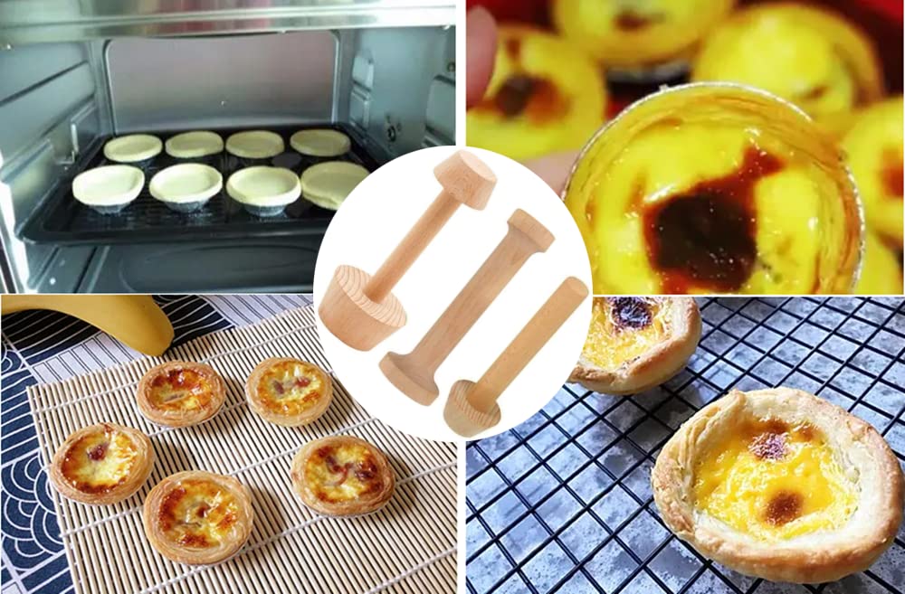 3Pcs Tart Tamper Set,Double Sided Wooden Tart Tamper Set Diy Wooden Removable Dough Molding Presser Baking Tool For Mini Egg Tar