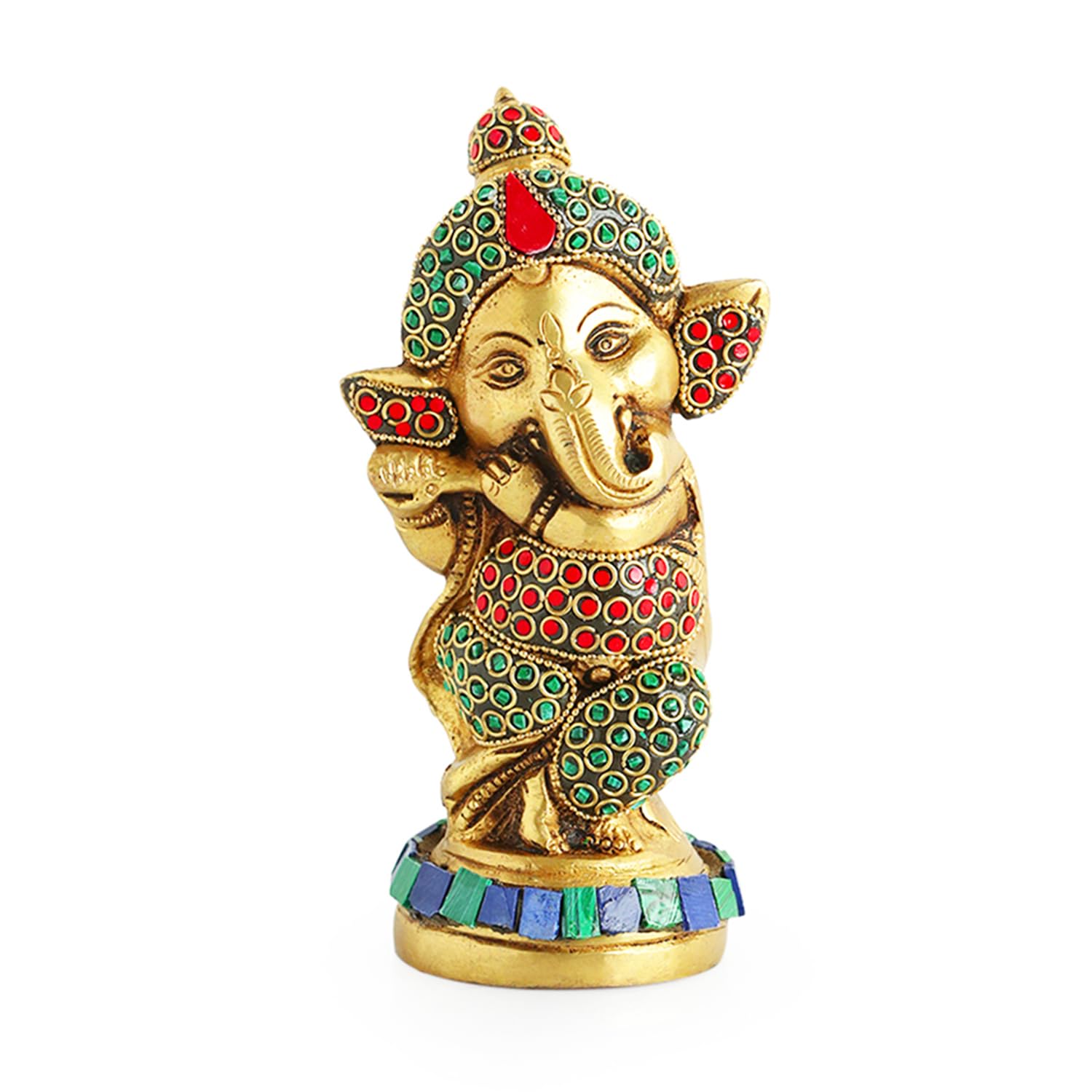 Exclusivelane Englighted Ganesha Idol For Home Dcor (Pure Brass, 0.9 Kg) | Lord Ganesh For Pooja Room, Murti, Statue, Ganpati 