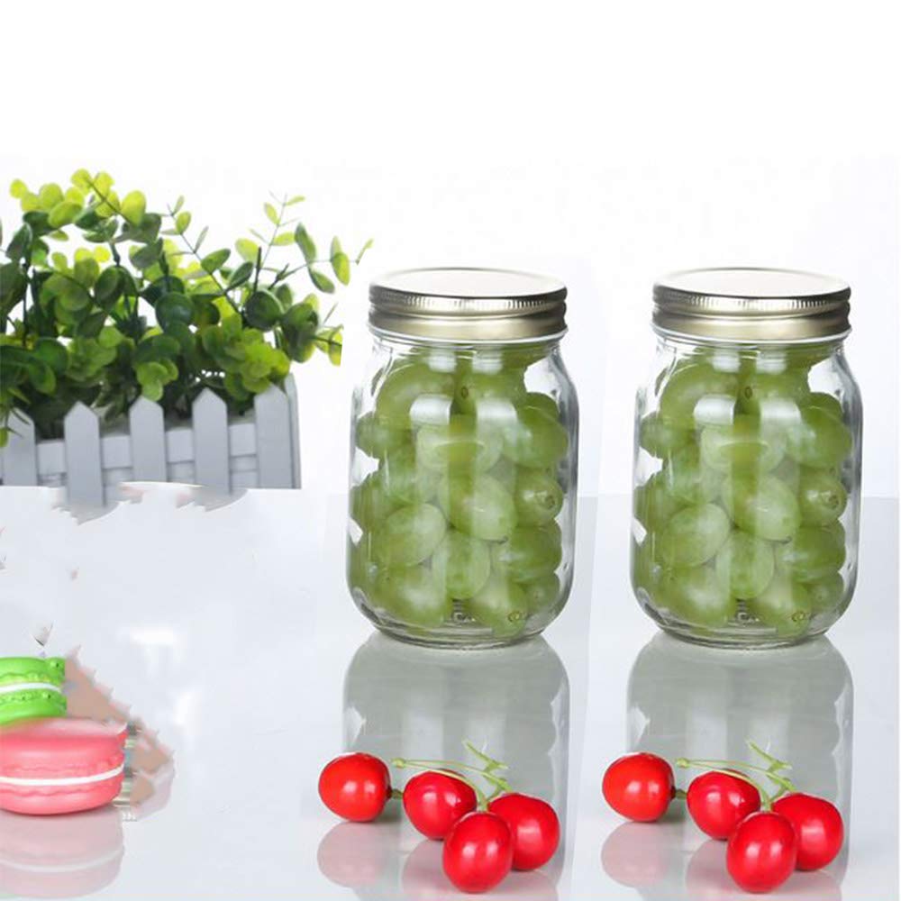 Glass Regular Mouth Mason Jars, 14 Ounce Glass Jars With Silver Metal Airtight Lids For Meal Prep, Food Storage, Canning, Drinki