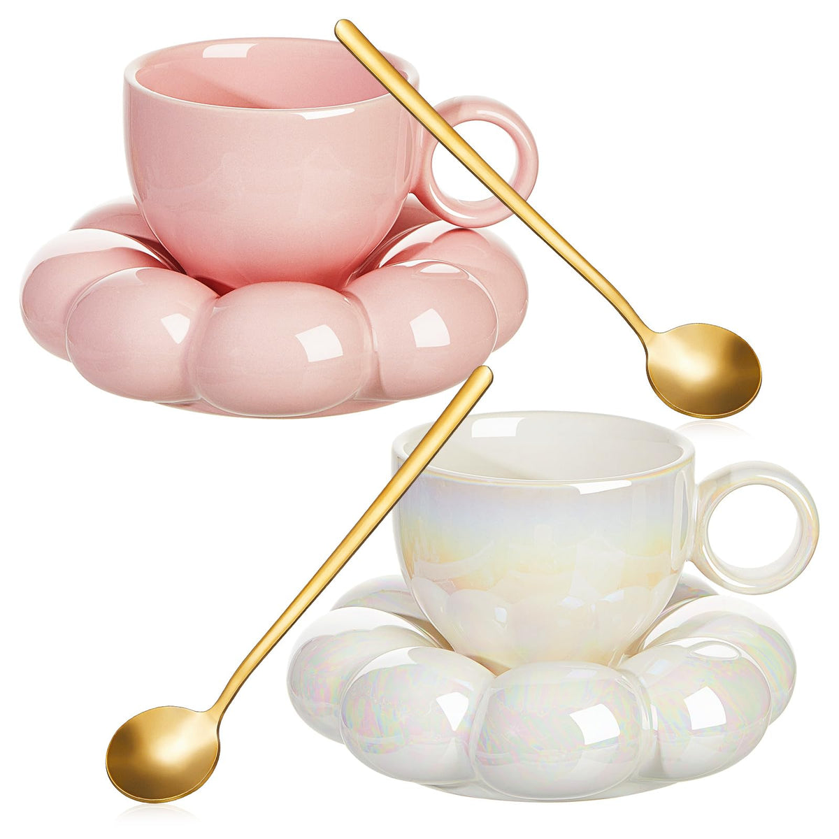 2 Pieces Ceramic Cloud Mug Cute Cup With Coaster 7Oz Cute Ceramic Coffee Mug With Saucer Set For Office Home Coffee Tea Latte Mi