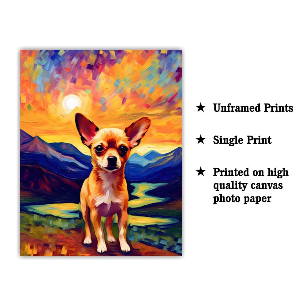 Bestbuddy Pet 8X10 Unframed Starry Night Van Gogh Inspired Chihuahua Dog Pet Family Friend Peace Oil Painting Art Print Poster W